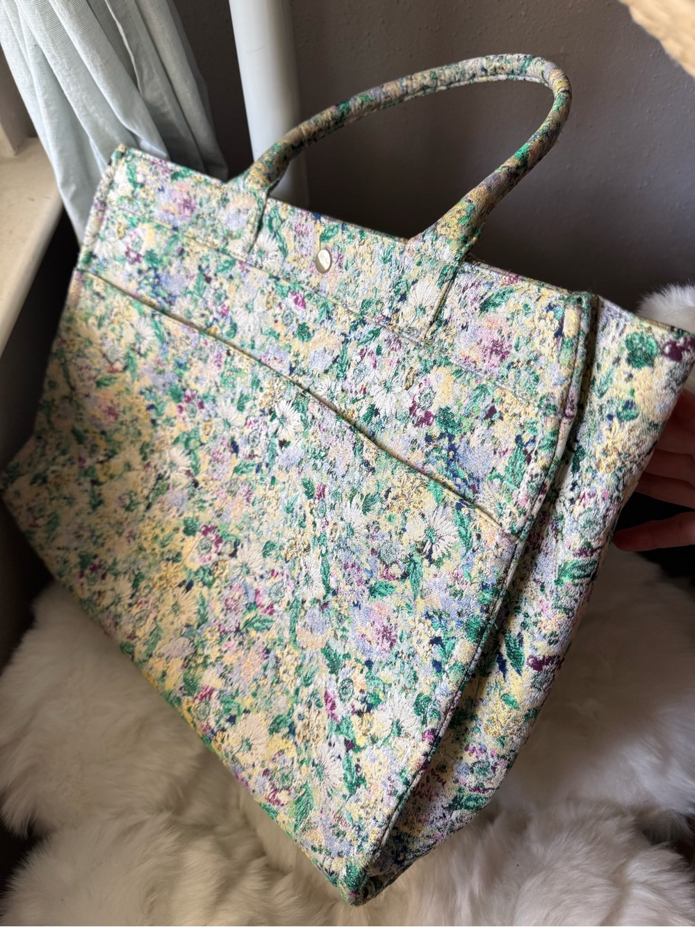 Sezane Le Sept Bag in Green Flowers